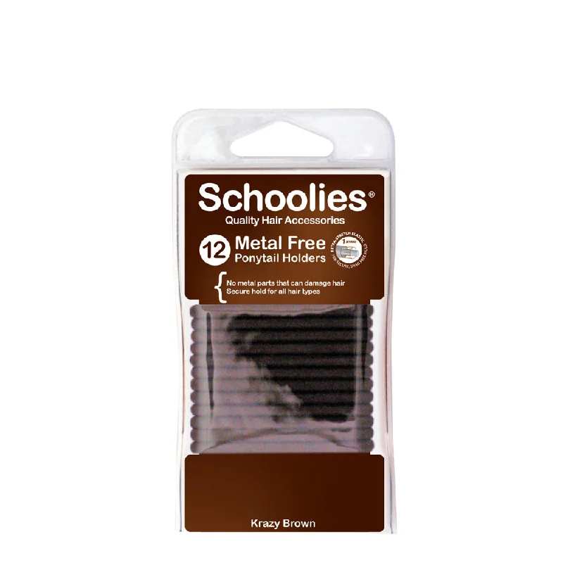 Schoolies Metal Free Ponytail Holders 12pc - Krazy Brown