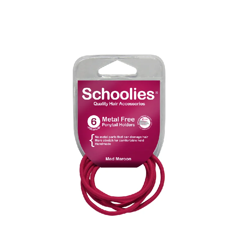 Schoolies Metal Free Ponytail Holders 6pc - Mad Maroon