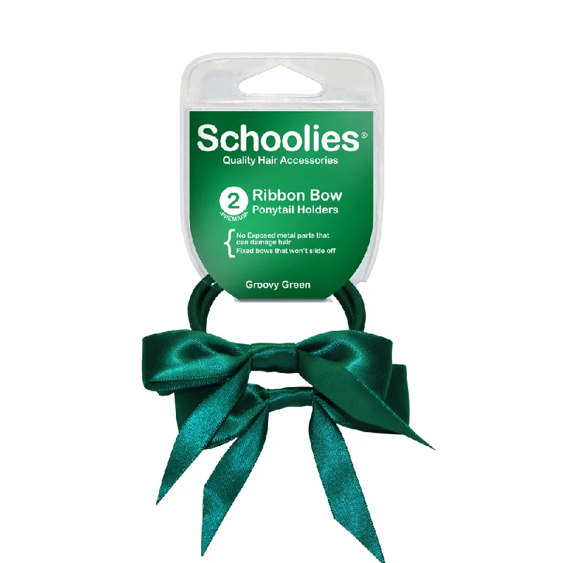 Schoolies Ribbon Bows 2pc - Groovy Green