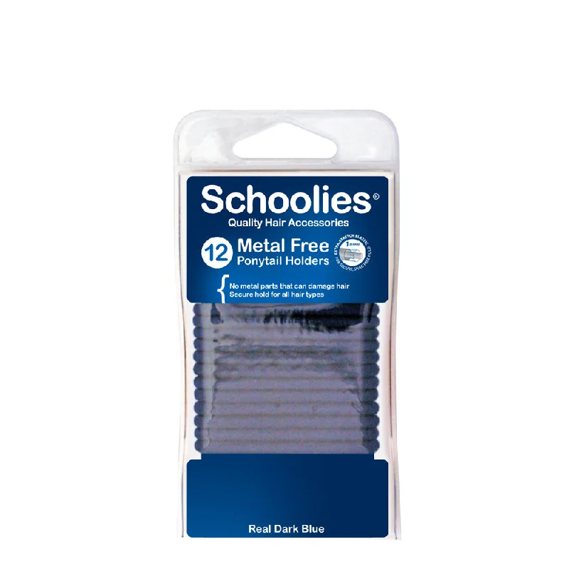 Schoolies Metal Free Ponytail Holders 12pc - Real Dark Blue