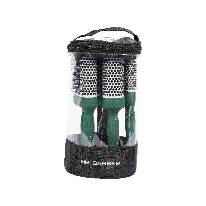 Mr. Barber Green Ceramic Ion Thermal Brush Kit (Free Paddle Brush)