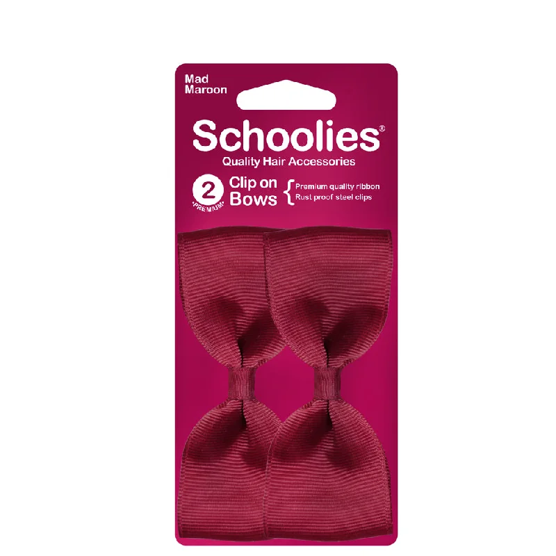 Schoolies Clip On Bows - Mad Maroon