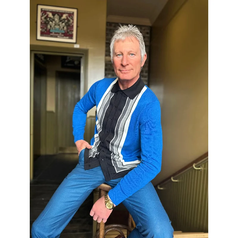 Men's Shirts with Adjustable CuffsMr Bridger - Curtis Graduated Stripe ‘The Royal Blue’ Long Sleeve Button Through MB1116 - Polo Knit Men's Shirts with Adjustable CuffsMr Bridger - Curtis Graduated Stripe ‘The Royal Blue’ Long Sleeve Button Through MB1116 - Polo Knit